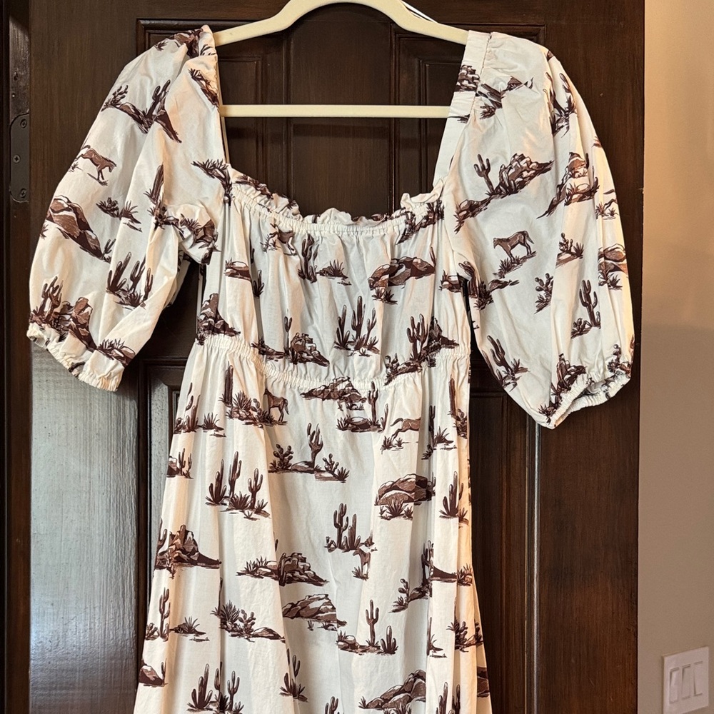 Mango Cowboy Chic Cream and Brown Print Dress